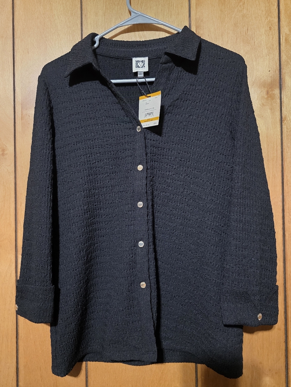 Anne Klein Black Textured Button Down Shirt- Size SMALL